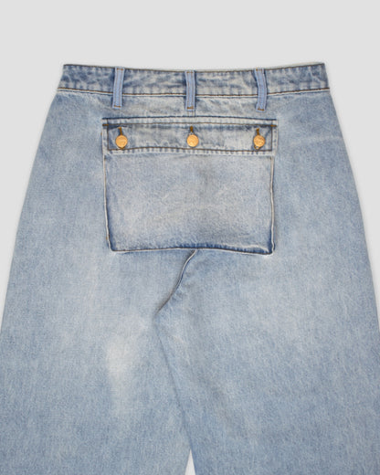 Flared Monkey Denim In Washed Blue