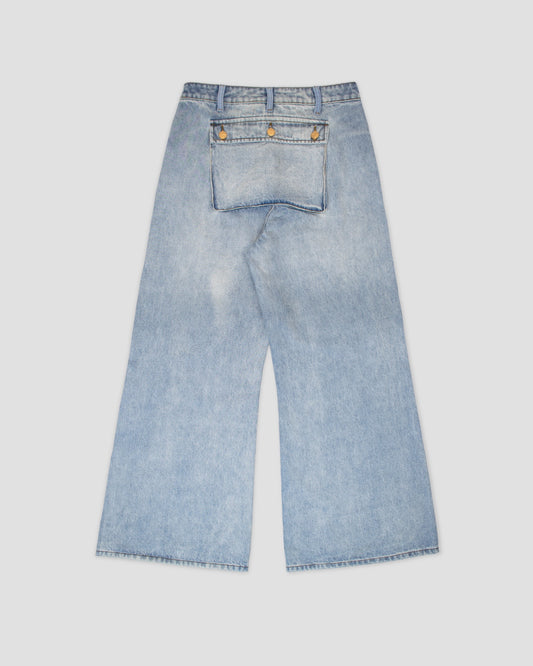 Flared Monkey Denim In Washed Blue